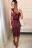 Kateprom Sexy Sheath Knee Length Homecoming Dresses, Straps Lace Short Prom Dresses KPH0525