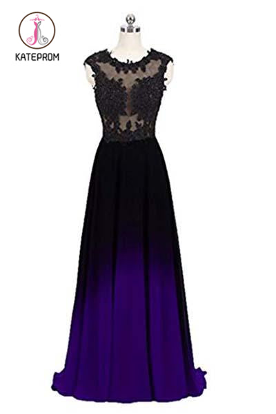 Kateprom Black and Purple Sleeveless Ombre Prom Dresses, A Line Lace A kateprom Kateprom Black and Purple Sleeveless Ombre Prom Dresses, A Line Lace A kateprom