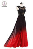Kateprom Black and Red Sleeveless Ombre Prom Dresses, A Line Lace Appliques Party Dress KPP0874