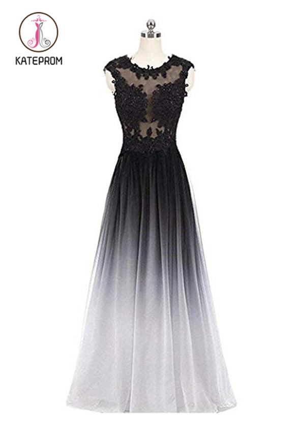 Kateprom Gradient Sleeveless Ombre Prom Dresses, A Line Gradient Lace Appliques Party Dress KPP0875