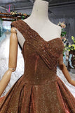 Kateprom Big Prom Dresses One Shoulder Lace Up Back Sequins Beads Quinceanera Dresses KPP0909
