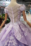 Kateprom Lilac Ball Gown Short Sleeve Prom Dresses with Long Train, Gorgeous Quinceanera Dress KPP0910
