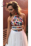 Kateprom Two Piece High Neck Long Prom Dress with Appliques, Unique Sleeveless Party Dress KPP0911