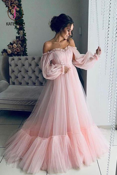 light pink long sleeve wedding dress Two Piece Long Sleeve Lace Wedding Dresses Blush Pink Boho Beach Wedding Dress AWD1257