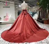 Kateprom Ball Gown Satin Prom Dress with Beading, Long Formal Dresses with Short Sleeves KPP0951