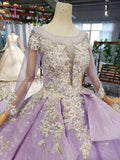 Kateprom Stunning Long Sleeve Ball Gown Appliques Beading Lilac Quinceanera Dress KPP0972