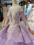 Kateprom Stunning Long Sleeve Ball Gown Appliques Beading Lilac Quinceanera Dress KPP0972