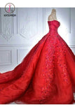 Kateprom Ball Gown Red Sweetheart Tulle Prom Dresses with Appliques, Puffy Quinceanera Dress KPP0995