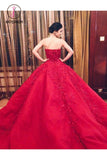 Kateprom Ball Gown Red Sweetheart Tulle Prom Dresses with Appliques, Puffy Quinceanera Dress KPP0995