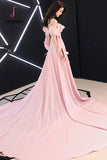 Kateprom Spaghetti Straps Simple Pink Chiffon Long Prom Dress A Line Evening Dress with Ruffle KPP1002