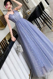 Kateprom Unique Sparkle Straps Floor Length Tulle Prom Dress, A Line Sleeveless Evening Dresses KPP1004