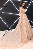 Kateprom Charming Straps Flowy Tulle Lace Prom Dress with Train, A Line Evening Dress with Ruffles KPP1006