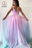 Kateprom Ombre Spaghetti Straps Sleeveless A Line Prom Dress, Flowy Ombre Party Dresses KPP1013