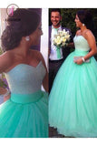 Kateprom Ball Gown Sleeveless Sweetheart Tulle Brush Train Beading Plus Size Prom Dresses KPP1023