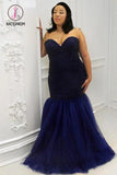 Kateprom Mermaid Sweetheart Sleeveless Sequin Floor-Length Tulle Plus Size Prom Dresses KPP1029