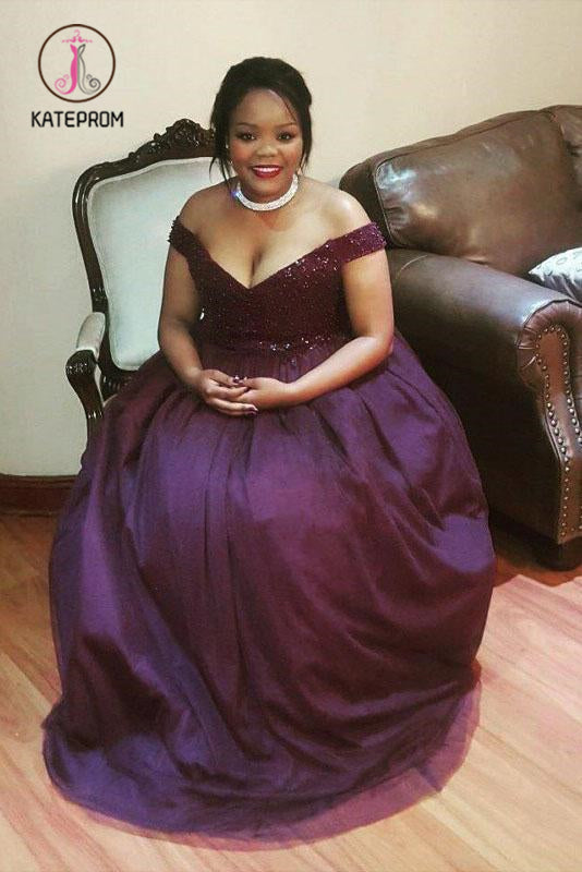 Kateprom Purple Plus Size Off the Shoulder Tulle Plus Size Prom Dress kateprom Kateprom Purple Plus Size Off the Shoulder Tulle Plus Size Prom Dress kateprom
