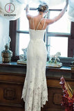 Kateprom Sheath Lace Prom Dress, Unique Lace Wedding Dress with Ruffles KPP1044