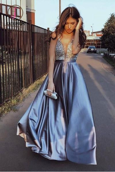 Kateprom Floor Length V Neck Long Formal Dress with Beading, A Line Cheap Prom Dresses KPP1045