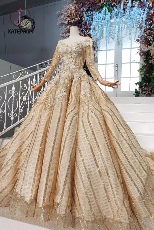Kateprom Stunning Ball Gown Long Sleeves Prom Dress, Pretty Long Sleev kateprom Kateprom Stunning Ball Gown Long Sleeves Prom Dress, Pretty Long Sleev kateprom