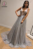 Kateprom A-Line Sleeveless Silver Backless Fashion Custom Unique Design Long Prom Dresses KPP1048