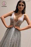 Kateprom A-Line Sleeveless Silver Backless Fashion Custom Unique Design Long Prom Dresses KPP1048