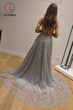 Kateprom A-Line Sleeveless Silver Backless Fashion Custom Unique Design Long Prom Dresses KPP1048