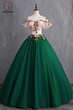 Kateprom Green Off the Shoulder Floor Length Prom Dress with Appliques, Puffy Quinceanera Dress KPP1062