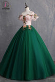 Kateprom Green Off the Shoulder Floor Length Prom Dress with Appliques, Puffy Quinceanera Dress KPP1062
