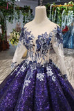 Kateprom Ball Gown Long Sleeves Sequins Ombre Prom Dress, Puffy Quinceanera Dress KPP1063