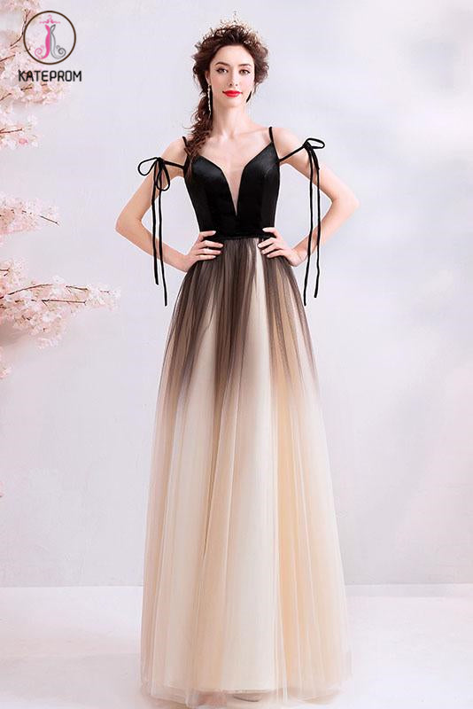 Kateprom Black Deep V Neck Sleeveless Floor Length Tulle Ombre Prom Dr kateprom Kateprom Black Deep V Neck Sleeveless Floor Length Tulle Ombre Prom Dr kateprom