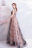 Kateprom Charming Floor Length Sleeveless Prom Dress with Stars, A Line Appliques Evening Dress KPP1067