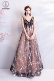 Kateprom Charming Floor Length Sleeveless Prom Dress with Stars, A Line Appliques Evening Dress KPP1067