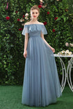 Kateprom Cheap Off the Shoulder Tulle Long Prom Dress, Bridesmaid Dresses KPP1074