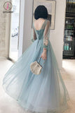 Kateprom Elegant Long Sleeves Appliqued Tulle Prom Dress, Floor Length Appliques Evening Dress KPP1078
