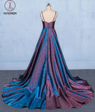 Kateprom A Line V Neck Sleeveless Prom Dress, Spaghetti Straps Long Evening Dresses KPP1082