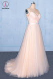Kateprom Peach V Neck Sleeveless Tulle A Line Prom Dresses, Straps Tulle Evening Dress KPP1083