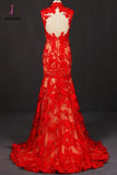 Kateprom Red Sleeveless High Neck Sleeveless Evening Dress Lace Tulle Prom Dresses KPP1085