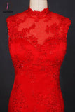 Kateprom Red Sleeveless High Neck Sleeveless Satin Evening Dress Appliques Prom Dresses KPP1086