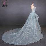 Kateprom Gorgeous Strapless Puffy Prom Dress, Glitter Sheath Evening Dress with Detachable Train KPP1089