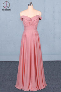 Kateprom Strapless Floor Length Chiffon Pink Prom Dress, Simple A Line Bridesmaid Dress KPP1098