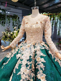 Kateprom Ball Gown Long Sleeves Floor Length Prom Dress with Appliques, Quinceanera Dresses KPP1100