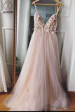 Kateprom Charming Spaghetti Straps Deep V Neck Tulle Prom Dress with Flowers, A Line Party Dress KPP1103
