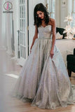 Kateprom Shiny Cheap Sweetheart Silver Prom Dresses, Floor Length Strapless Long Evening Dress KPP1113