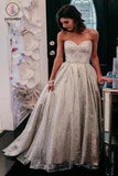 Kateprom Shiny Cheap Sweetheart Silver Prom Dresses, Floor Length Strapless Long Evening Dress KPP1113