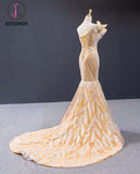 Kateprom Luxurious Mermaid One Shoulder Long Prom Dress Gorgeous Yellow Evening Dresses KPP1119