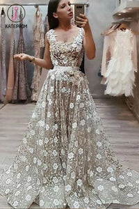 Kateprom A Line Lace Prom Dress, Vintage Straps African Evening Dress with Beads and Flowers KPP1120