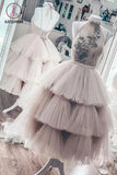 Kateprom Unique Tea Length Layered Tulle High Neck Short Prom Dress, Puffy Homecoming Dress KPP1121