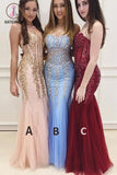 Kateprom Floor Length Sweetheart Mermaid Prom Dress with Appliques, Strapless Tulle Formal Dress KPP1133