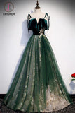 Kateprom Spaghetti Straps Tulle Lace Green Prom Dress, Floor Length Lace Up Formal Dress KPP1141