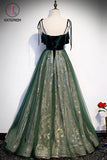 Kateprom Spaghetti Straps Tulle Lace Green Prom Dress, Floor Length Lace Up Formal Dress KPP1141